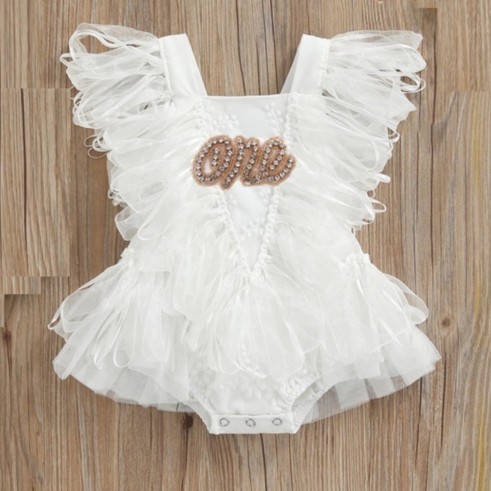 Floral Lace Boho First Birthday Outfit Dress Clothes Easter White Romper Fringe